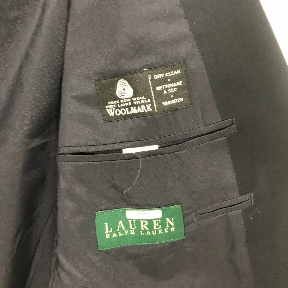 Ralph Lauren Wool Blazer Navy Blue Gold Button Mens Size 44R Classic Sport Coat‎